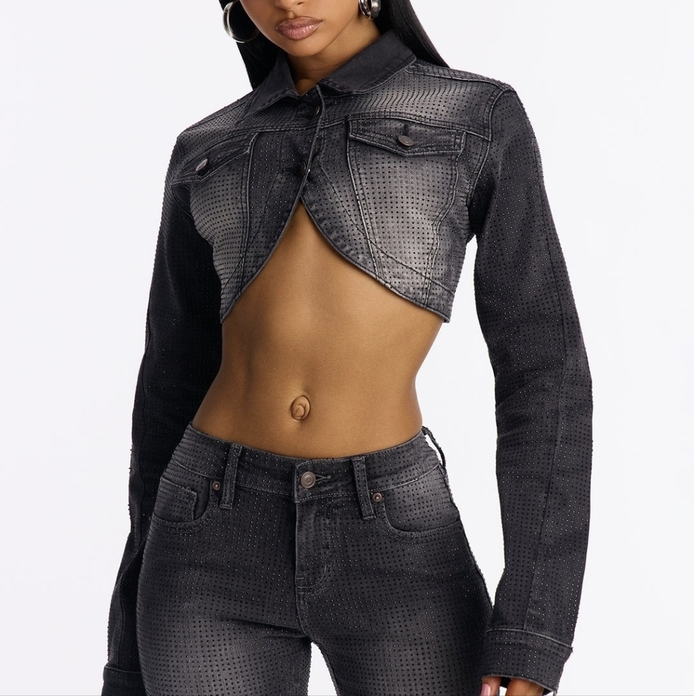 Embellished Bolero Denim Jacket ▪︎ Black Wash ▪︎ XL - Picture 5 of 15